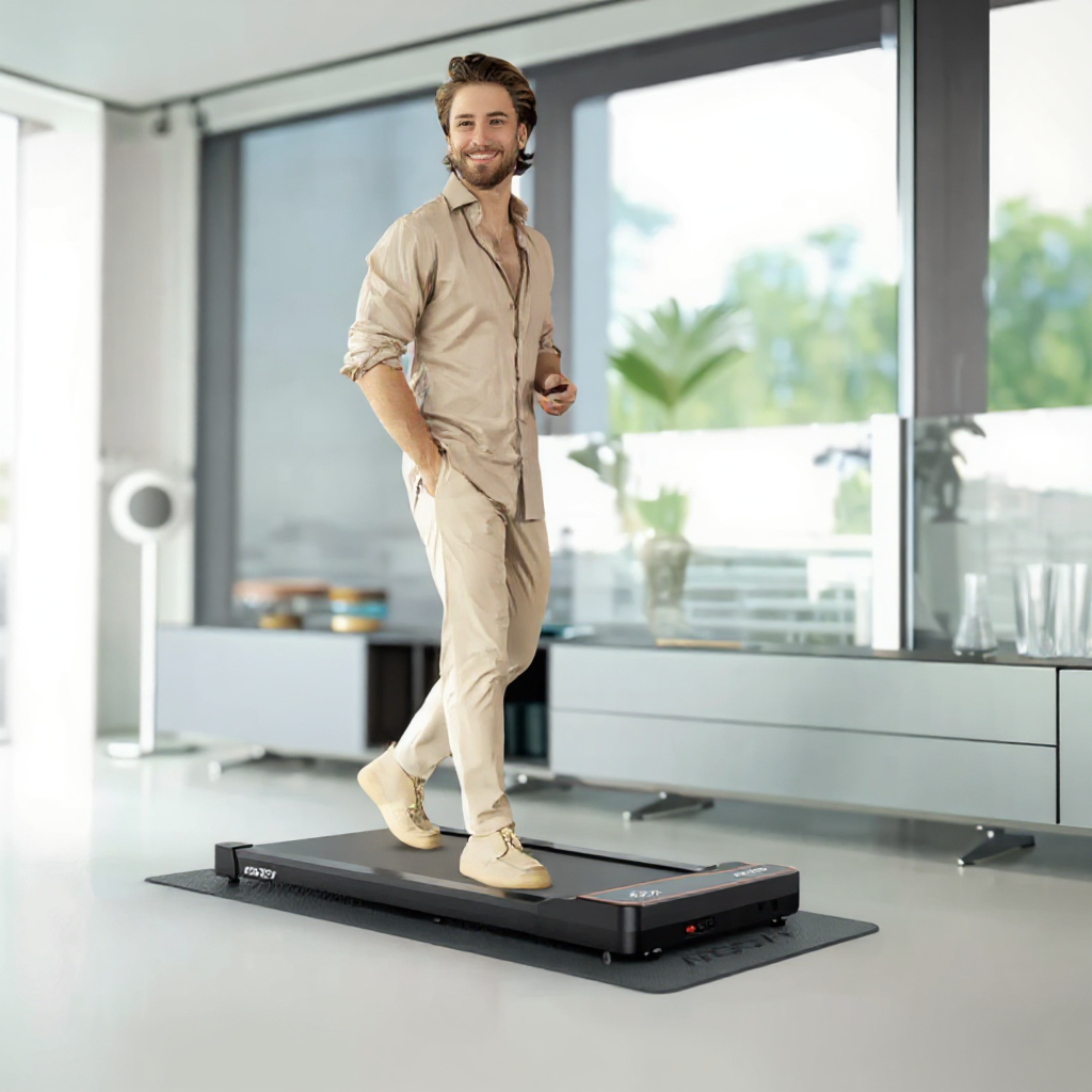 Utilisation d’un tapis de marche electrique dans une maison moderne.