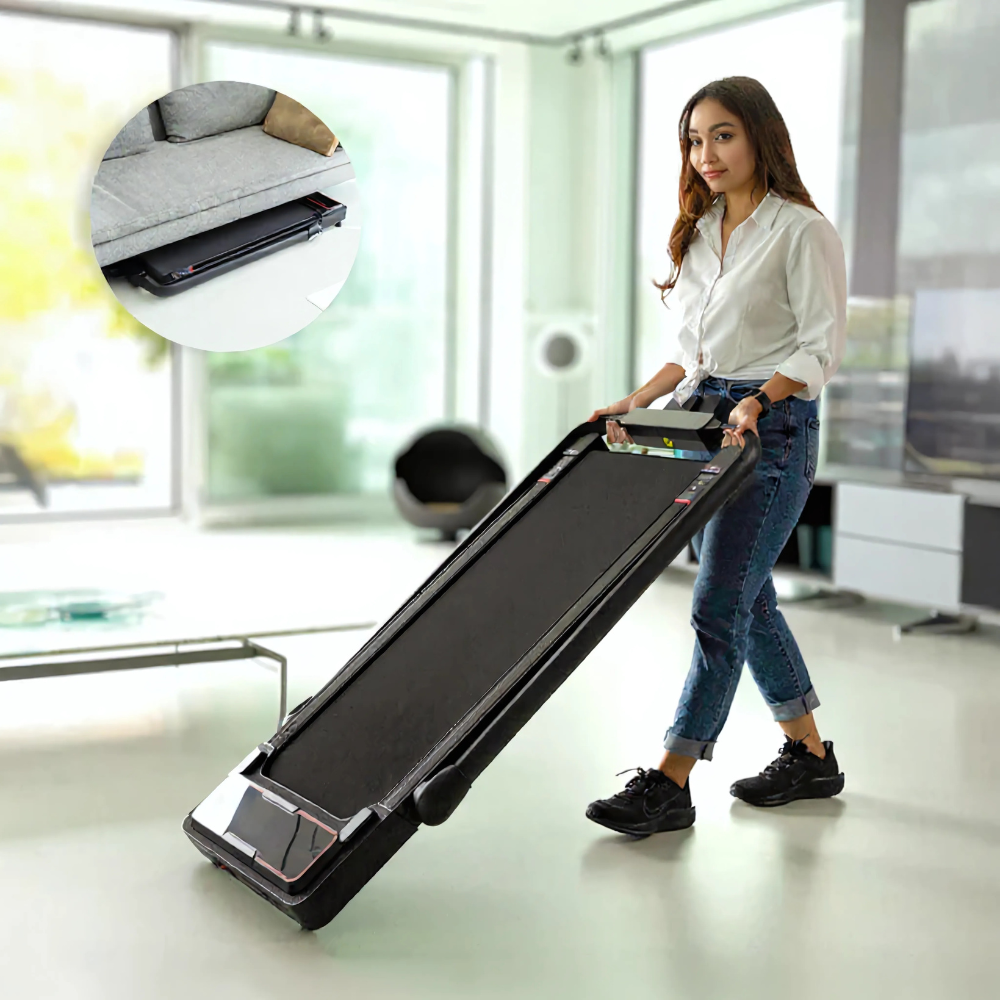 Présentation d’un tapis de marche inclinable et pliable